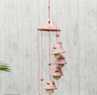 Handcrafted Traditional 8 Bells Pink Color Ceramic Wind Chimes - 8 Bells, Pink, Ceramic, Pack of 1
